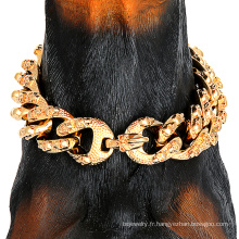 Personnalité en gros personnalisée 30 mm 18k chaîne en or collier de chien sculpture des crânes cool cols cols pour animaux de compagnie pour collier